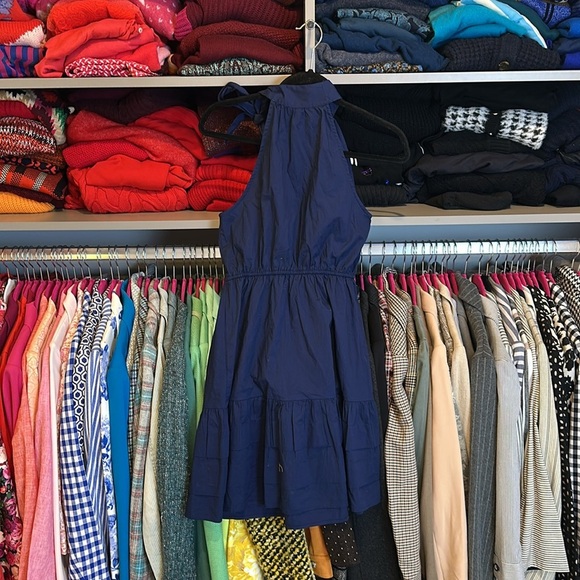 J Crew navy halter tie neck elastic waistband dress size 0 - Picture 3 of 3